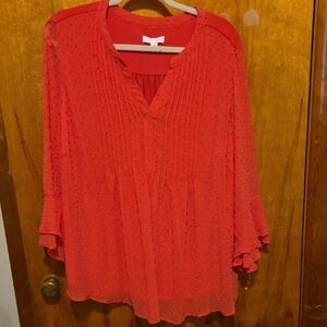 Plus Size Charter Club Vibrant Pink Textured Flare Sleeve Blouse Size 2X